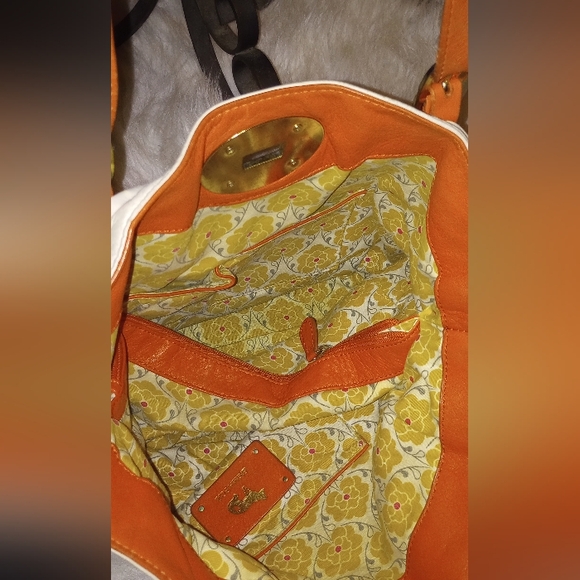 Emma Fox Colorblock Shoulder Bag. Goldtone Hardware. Double Sided. Logo. Orange. - Picture 8 of 13